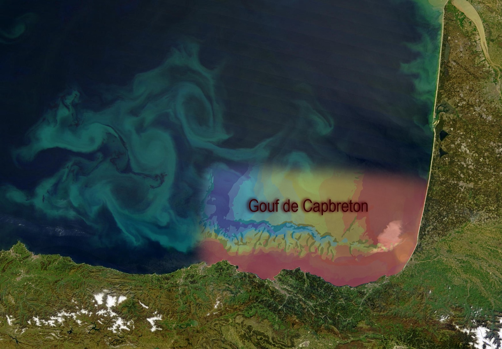 Carte du relief du fond du golfe de Gascogne montrant le Gouf de Capbreton